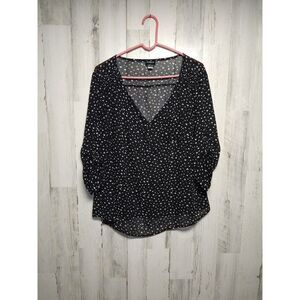 TORRID Plus Size 0X SHEER BLOUSE black with white hearts